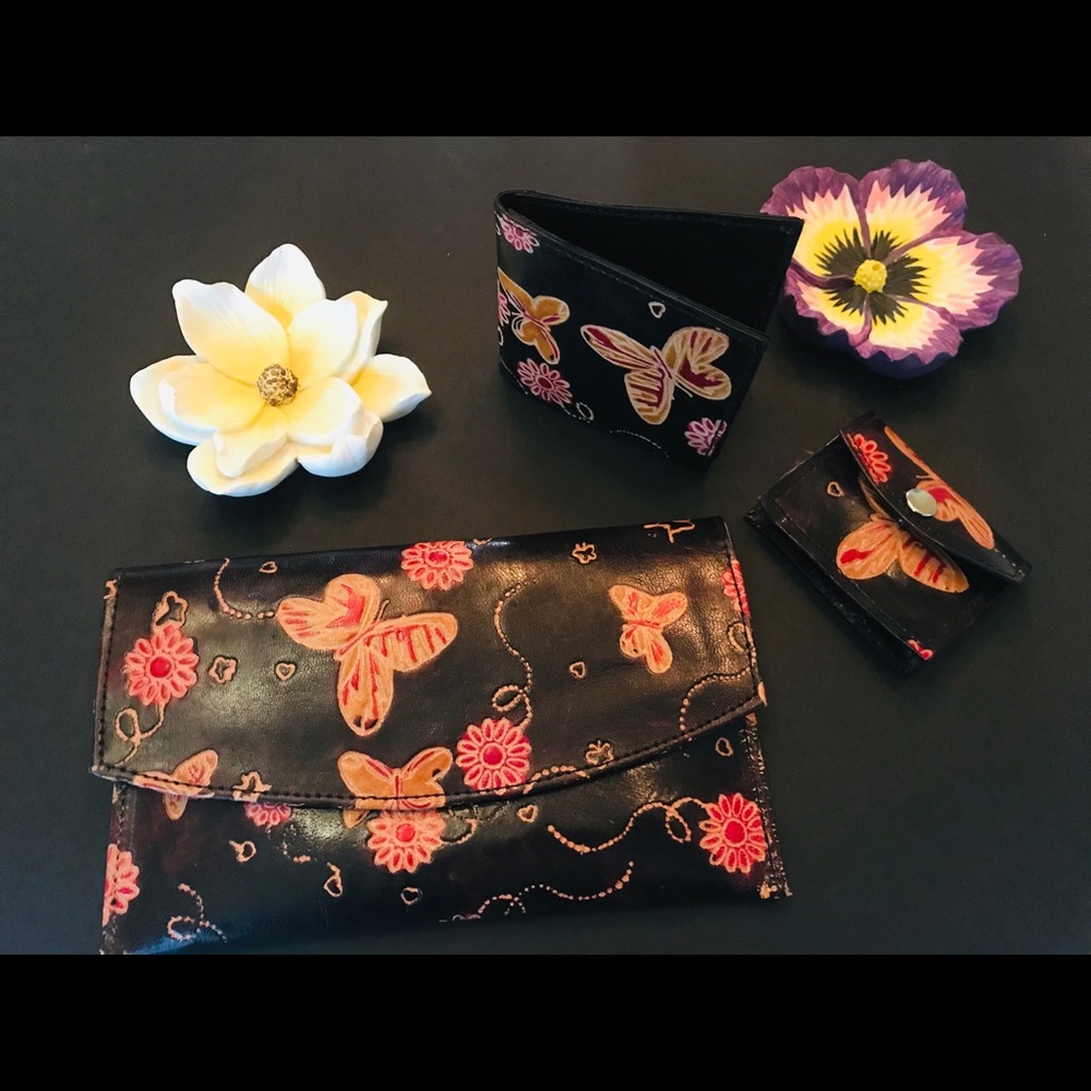 Mexican wallet clutch , Goat Leather butterflies